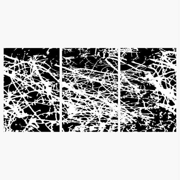 Quadro decorativo Para Sala Quarto em Preto e Branco Abstrato 3 Peças - 2