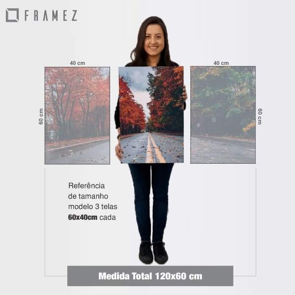 Quadro decorativo Estrada Corredor de Árvores Paisagem Mosaico 3 Peças - 4
