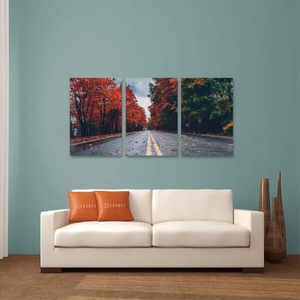 Quadro decorativo Estrada Corredor de Árvores Paisagem Mosaico 3 Peças - 3