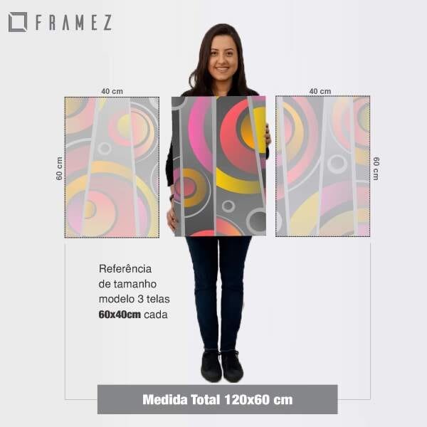 Quadro decorativo Figuras Abstratas Colorida Jogo 3 Peças - 4