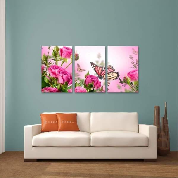 Quadro decorativo Flores e Borboleta Digital Para Sala Quarto 60x120 - 1