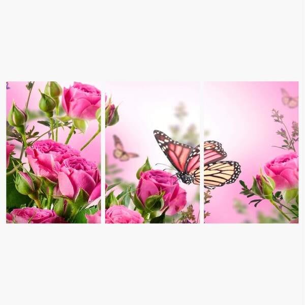 Quadro decorativo Flores e Borboleta Digital Para Sala Quarto 60x120 - 2