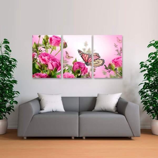 Quadro decorativo Flores e Borboleta Digital Para Sala Quarto 60x120 - 3