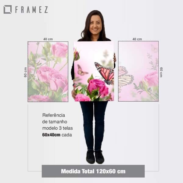 Quadro decorativo Flores e Borboleta Digital Para Sala Quarto 60x120 - 4