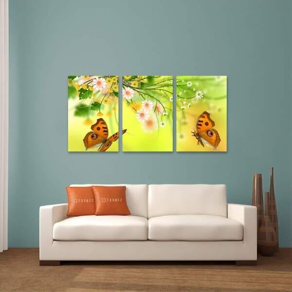 Quadro decorativo Flores e Borboletas Artístico Para Sala Quarto Canvas 60x120 - 3