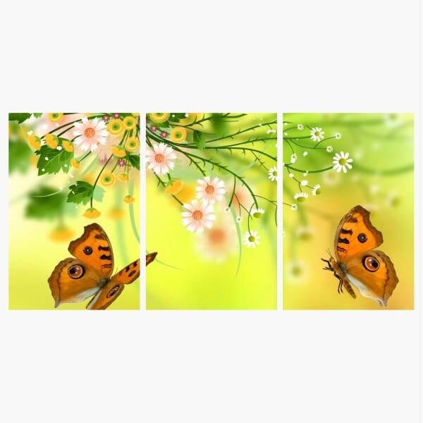 Quadro decorativo Flores e Borboletas Artístico Para Sala Quarto Canvas 60x120 - 2