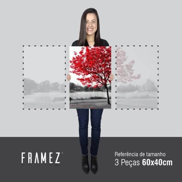 Quadro decorativo Paisagem Preto e Branco Detalhes Vermelho Para Sala Quarto - 5