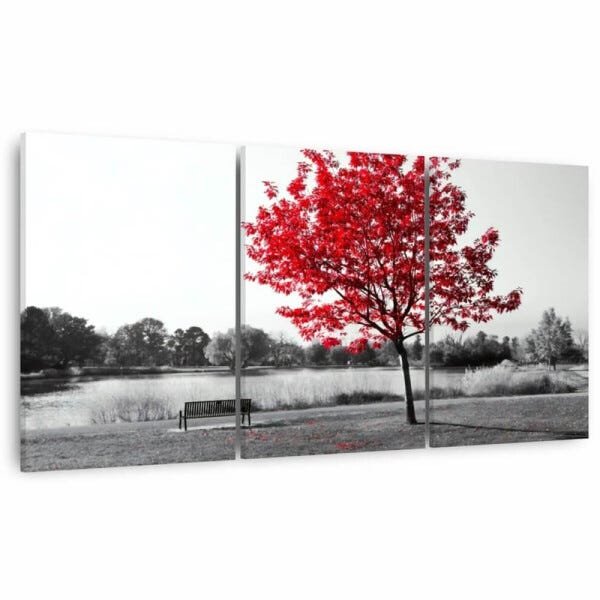 Quadro decorativo Paisagem Preto e Branco Detalhes Vermelho Para Sala Quarto - 3