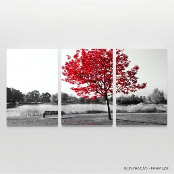 Quadro decorativo Paisagem Preto e Branco Detalhes Vermelho Para Sala Quarto - 4