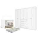Ver imagem 1 de Berço Americano Katatau Branco Acetinado – Reller e Guarda Roupa Casal Americano 6 Portas Branco HP