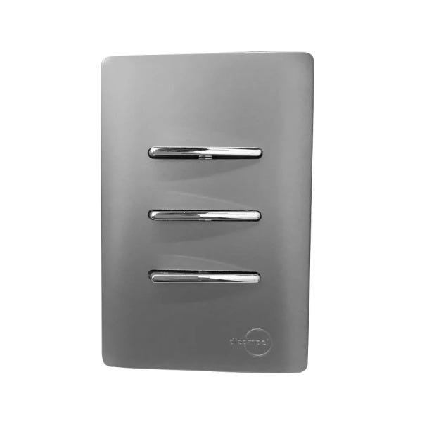 3 Interruptores Simples Horizontais Cromados com Placa 4x2 Aço - Novara Colors Icn - 2
