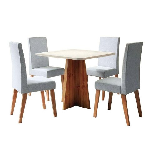 Conjunto Sala de Jantar Mesa Quadrada 0,90m Moove 4 Cadeiras Linho Milano Viero Madeirado / Cinza