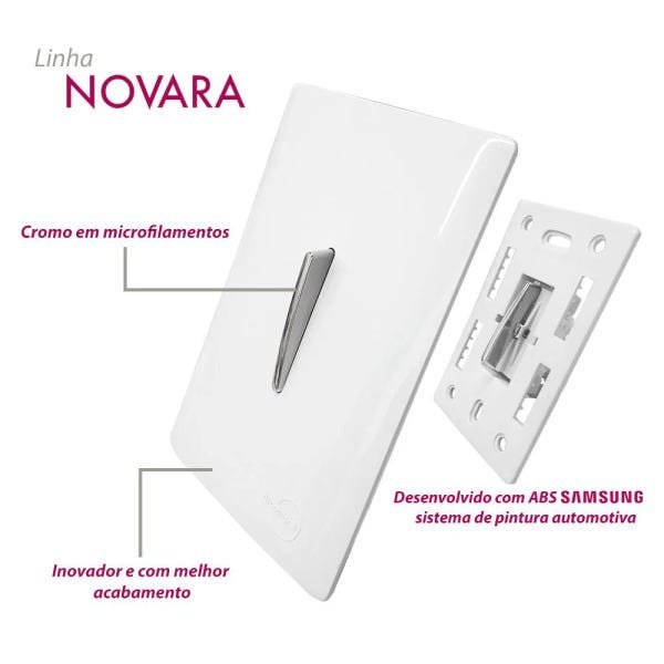 Interruptor Bipolar Paralelo Cromado Horizontal com Placa 4x2 Prata - Novara Colors Icn - 3