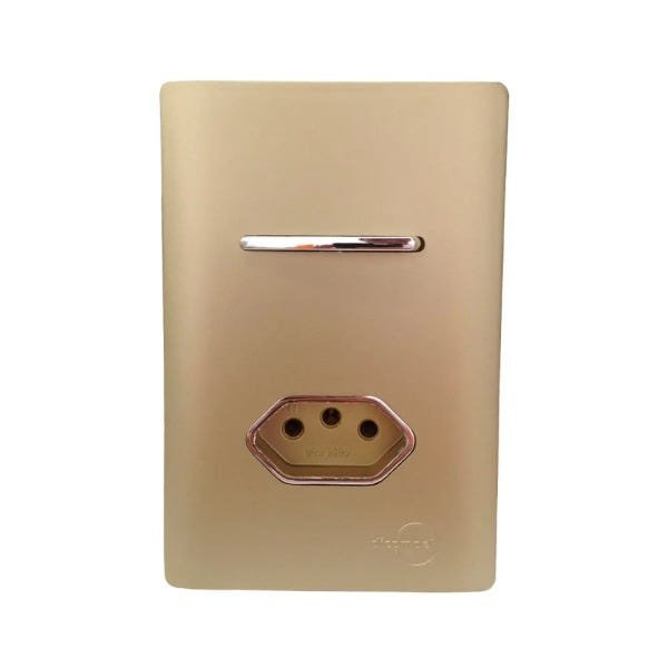 1 Interruptor Simples + Tomada Universal 2P+T 10A Cromados Com Placa 4x2 Dourada - Novara Colors - 2