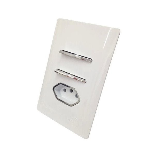2 Interruptores Paralelos + Tomada Univ 2P+T 20A Cromados com Placa 4x2 Branca - Novara idn - 1