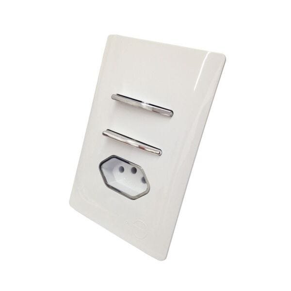 2 Interruptores Simples + Tomada Universal 2P+T 10A Com Placa 4x2 - Novara idn - 1