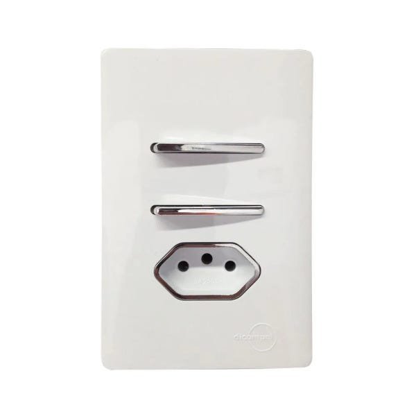 2 Interruptores Simples + Tomada Universal 2P+T 10A Com Placa 4x2 - Novara idn - 3