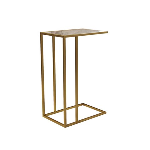 Mesa Lateral Elena Industrial Dourado com Tampo de Vidro