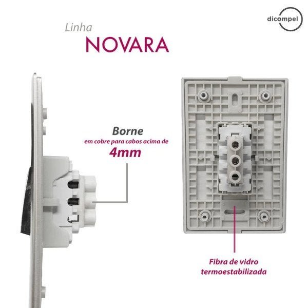 2 Interruptores Simples + Tomada Universal 2P+T 10A Cromados Com Placa 4x2 Dourada - Novara Colors - 4