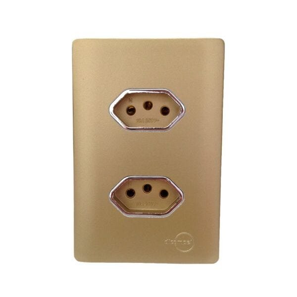 2 Tomadas Universal 2p+t 20a Horizontal Cromado com Placa 4x2 Dourada - Novara Colors - 2