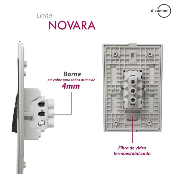 2 Interruptores Simples + Tomada Universal 2P+T 20A Cromados Com Placa 4x2 Preta Novara Colors icn - 4