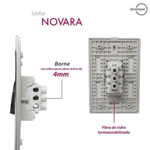 2 Interruptores Simples + Tomada Universal 2P+T 10A Cromados Com Placa 4x2 Preta Novara Colors icn - 4