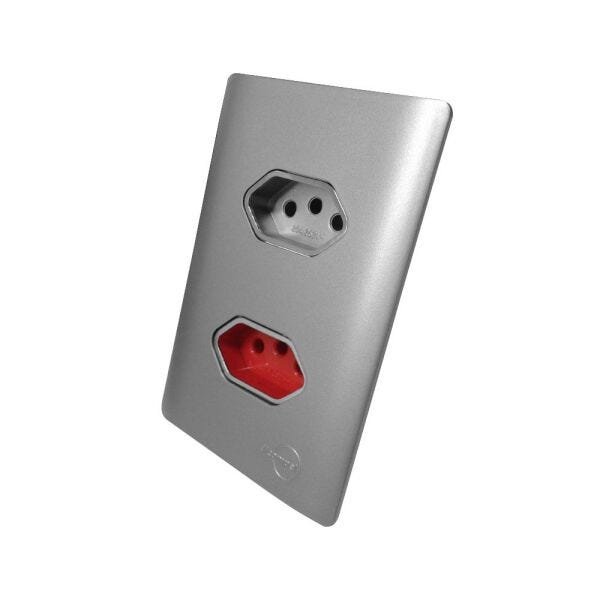 2 Tomadas Universal 2p+t 10a Vermelha Cromada com Placa 4x2 Aço - Novara Colors Tcn - 1