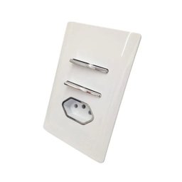 2 Interruptores Simples + Tomada Univ 2P+T 20A Cromados com Placa 4x2 Branca - Novara idn - 1