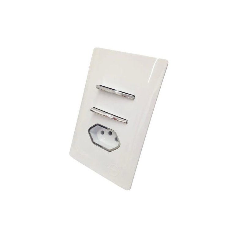 2 Interruptores Simples + Tomada Univ 2P+T 20A Cromados com Placa 4x2 Branca - Novara idn