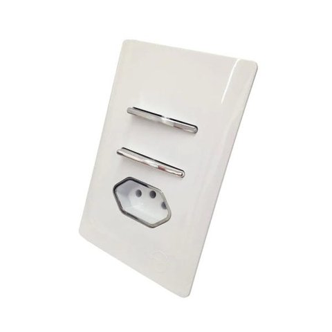 2 Interruptores Simples + Tomada Univ 2P+T 20A Cromados com Placa 4x2 Branca - Novara idn