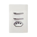 Ver imagem 3 de 2 Interruptores Simples + Tomada Univ 2P+T 20A Cromados com Placa 4x2 Branca - Novara idn