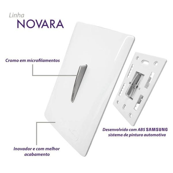 3 Interruptores Simples Horizontais com Placa 4x2 - Novara Idn - 3