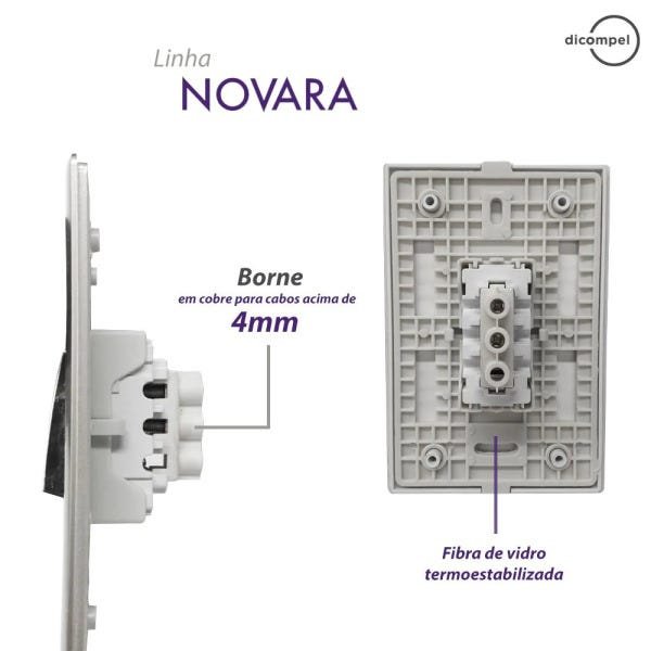3 Interruptores Paralelos Horizontais Cromados com Placa 4x2 Branca - Novara idn - 4