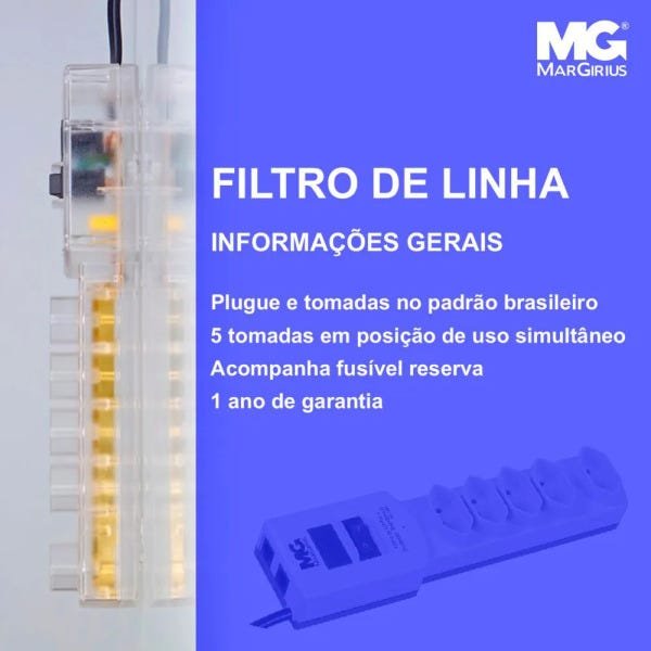 Filtro Cabo 1m5 Azul Bivolt Margirius - 6
