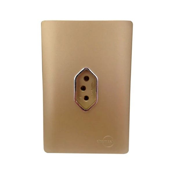 Tomada Universal 2p+t 10a Vertical Cromado com Placa 4x2 Dourada - Novara Colors - 2