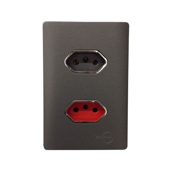 Tomada Universal Horizontal 2p+t 20a Vermelha Cromada com Placa 4x2- Preta - Novara Colors Tcn - 2