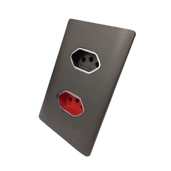 Tomada Universal Horizontal 2p+t 20a Vermelha Cromada com Placa 4x2- Preta - Novara Colors Tcn - 1