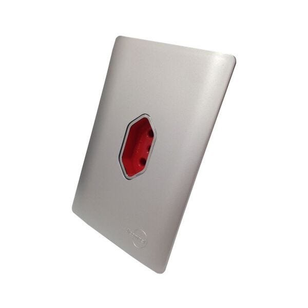 Tomada Universal Vertical 2p+t 20a Vermelha Cromada com Placa 4x2 - Prata - Novara Colors Tcn - 1