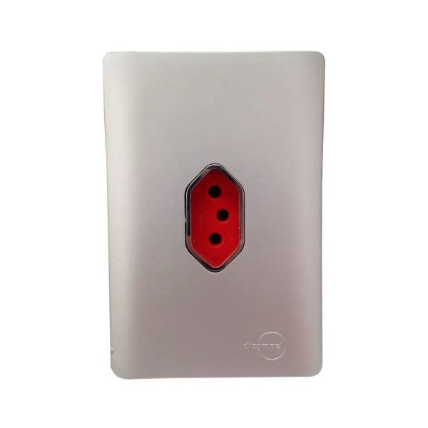 Tomada Universal Vertical 2p+t 20a Vermelha Cromada com Placa 4x2 - Prata - Novara Colors Tcn - 2