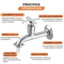Ver imagem 3 de Torneira Parede para Jardim e Tanque Bica Longa Ômega 26500 Meber - Cromado