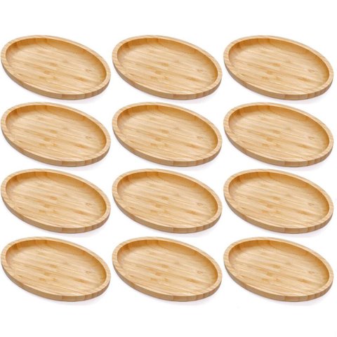 Kit 12 Petisqueiras Bambu Bandeja Oval 23x15cm Restaurante Plasvale Travessa Multiuso