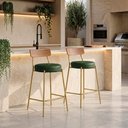 Ver imagem 1 de Banqueta Cozinha Alta Encosto Castanho KIT2 Industrial Dourado Londrina PU D03 - D'Rossi