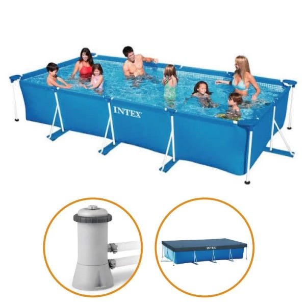 Piscina Estrutural Retangular 7.127 Litros Com Filtro + Capa Pvc Armação Intex - 220V