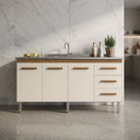 Ver imagem 1 de Balcão de Cozinha Gabinete para Pia 140cm Carina com 3 Portas e Gavetas sem Tampo - Savana/Off-White