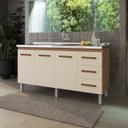 Ver imagem 1 de Balcão Gabinete para Pia Carina 140cm sem Tampo - Savana/off White