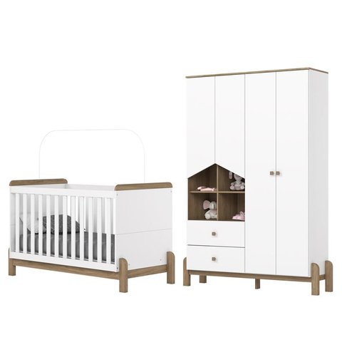 Jogo de Quarto Infantil Ternura Guarda Roupa e Berço Branco/jequitibá - Henn