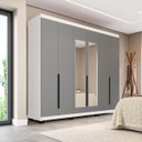 Ver imagem 1 de Roupeiro Casal Madri 6 Portas com Espelho 242x214cm Cinza/Branco 250829