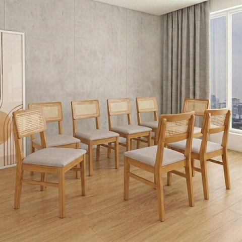 Conjunto 8 Cadeiras Madeira Maciça Origem Marrom/Amendoa
