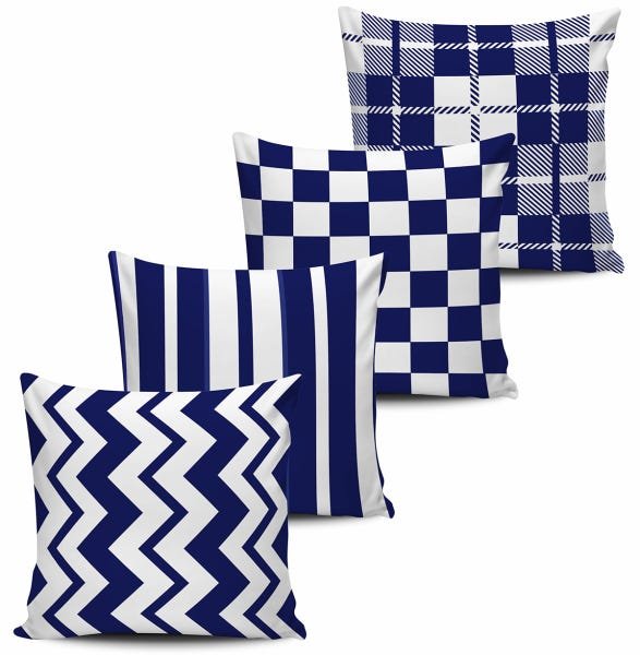 Kit 4 Almofadas Geometrica Azul Marinho 45x45 - Pano e Arte - 1