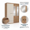 Ver imagem 5 de Guarda-Roupa Solteiro com Espelho 4 Portas 2 Gavetas 200 x 150cm Star Yescasa Cappuccino/Off White